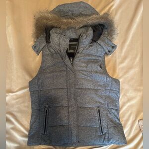 Banana Republic Gray Hooded Vest with Faux Fur Trim